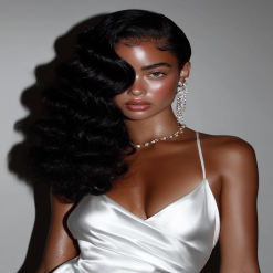 Modelwearing Body Wave Premium Virgin Hair from Bundle Head, showing volume, shine, and natural soft waves